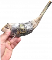 Shofar ram, silver and gold plated, patterned after the Ark of the Covenant, handmade