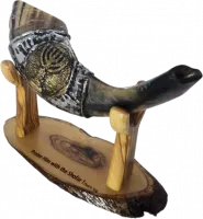 Shofar ram, silver and gold plated, with a menorah pattern, handmade_1