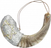 Shofar for anointing oil, plated in silver and gold, with a Star of David pattern