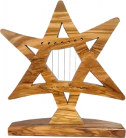 David's harp made of olive wood with a pattern, Star of David, handmade