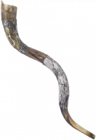 Shofar kudu plated with silver and gold, with the pattern of the City of David, with the Hebrew inscription City of David, handmade_1