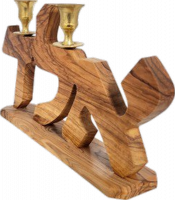 Candelesticks made of olive wood with a pattern of the hidden name of God in Hebrew