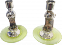 Candelesticks for Shabbat candles made of whate glass and plated with 925 silver