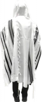 Large tallit made of high-quality black cotton with black stripes