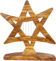 David's harp made of olive wood with a pattern, Star of David, handmade