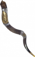 Shofar kudu, with silver and gold plated, patterned after the Ark of the Covenant, handmade
