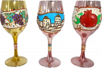 Kiddush cup with handmade painting, made of glass, 3 samples
