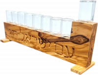 Olive wood Hanukkah and glass cups, with engraving Am Israel Chai, handmade_1