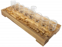 Hanukkah made of olive wood with engraving of the walls of Jerusalem and glass cups, handmade_1