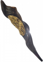 Shofar kudu eland, exotic, silver and gold plated, with pattern, priest blowing the shofar, handmade_1 